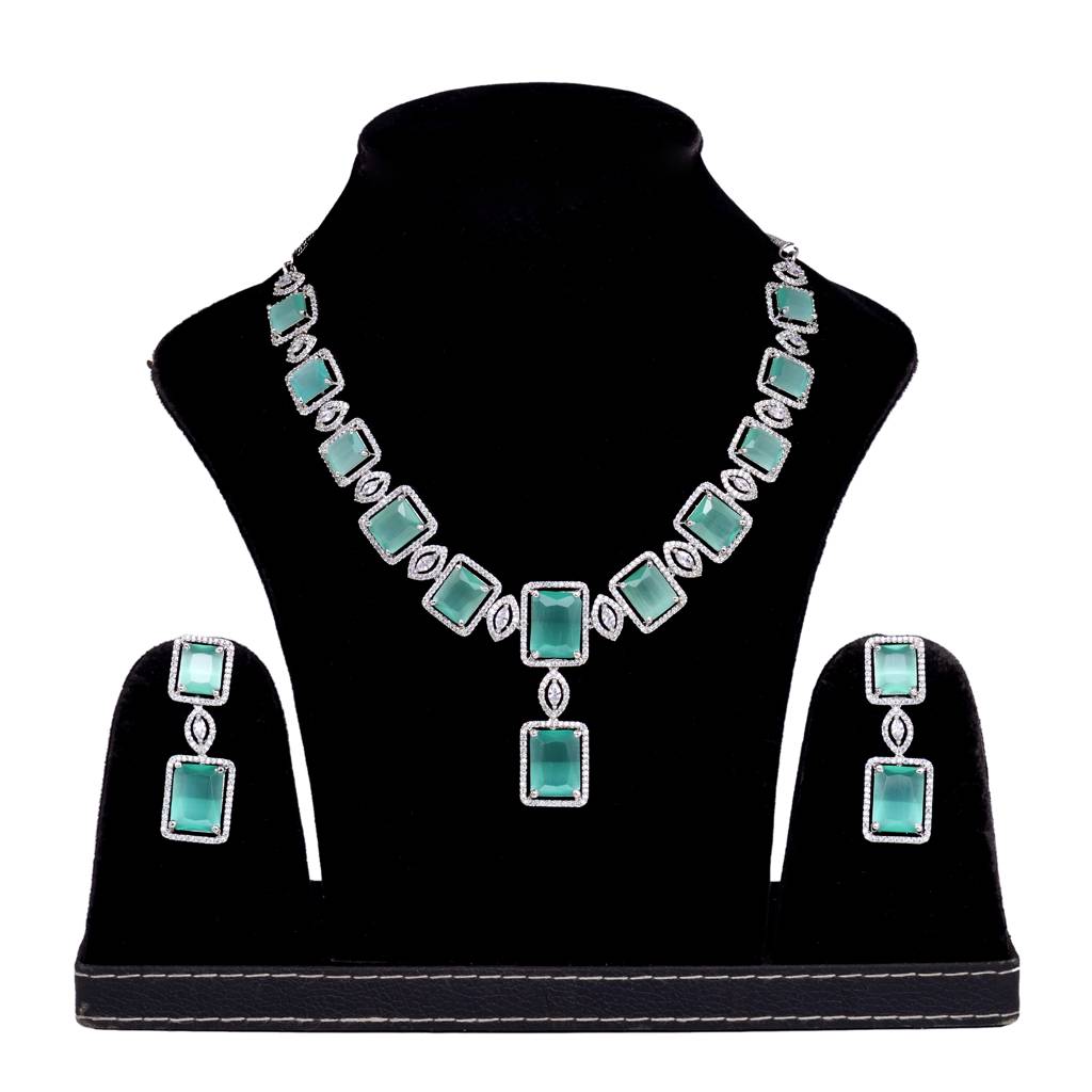 Big Turquoise Stuuded Handcrafted Necklace Set With Earrings : SJNK1207