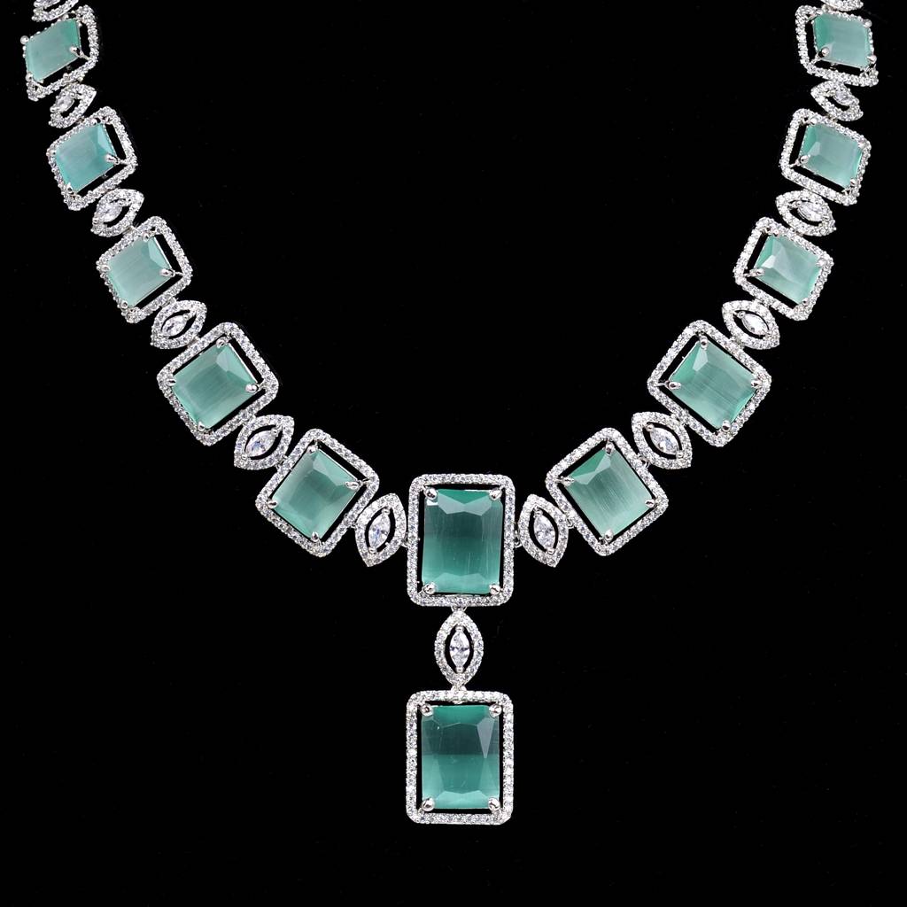 Big Turquoise Stuuded Handcrafted Necklace Set With Earrings : SJNK1207