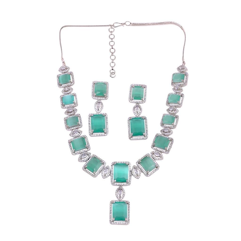 Big Turquoise Stuuded Handcrafted Necklace Set With Earrings : SJNK1207