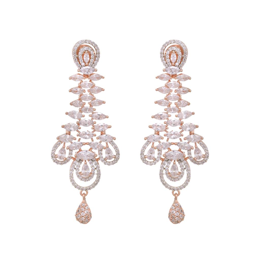 Saraf Rs Jewellery Stunning Rose Gold Plated American Diamond Studded Earrings For Women & Girls : SJER1209