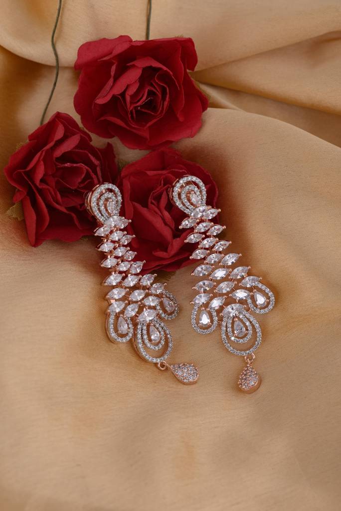 Saraf Rs Jewellery Stunning Rose Gold Plated American Diamond Studded Earrings For Women & Girls : SJER1209