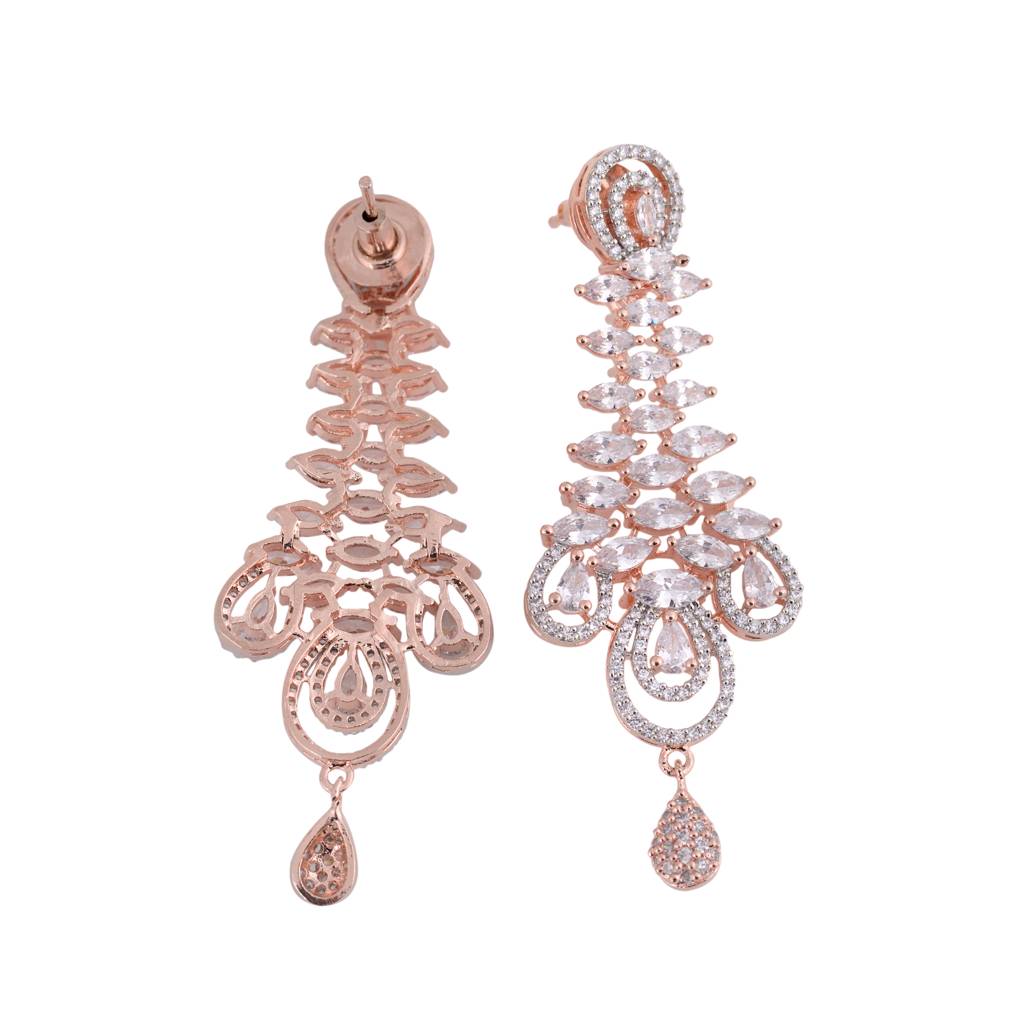 Saraf Rs Jewellery Stunning Rose Gold Plated American Diamond Studded Earrings For Women & Girls : SJER1209