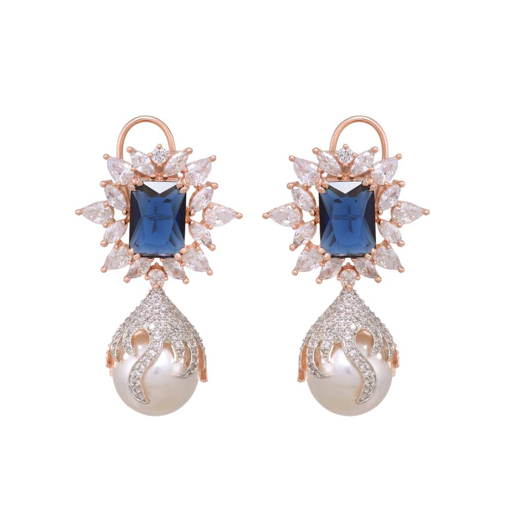 Saraf Rs Jewellery Royal Sapphire Pearl Studded Drop Earrings For Women & Girls : SJER1212