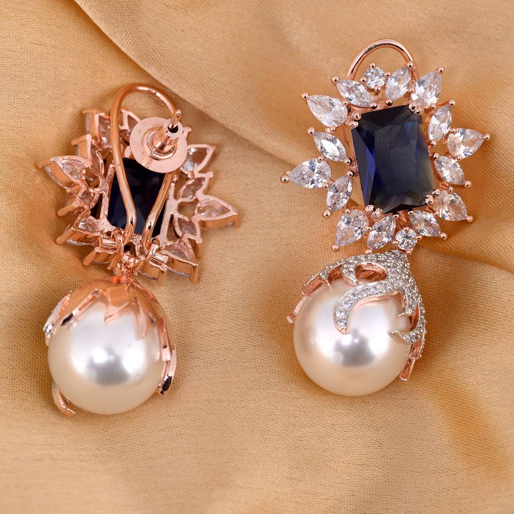Saraf Rs Jewellery Royal Sapphire Pearl Studded Drop Earrings For Women & Girls : SJER1212