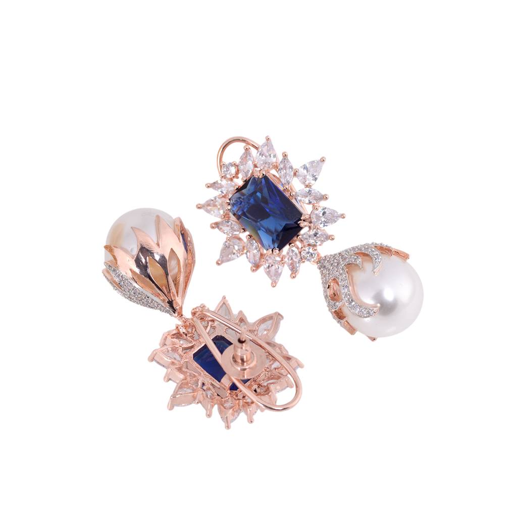 Saraf Rs Jewellery Royal Sapphire Pearl Studded Drop Earrings For Women & Girls : SJER1212
