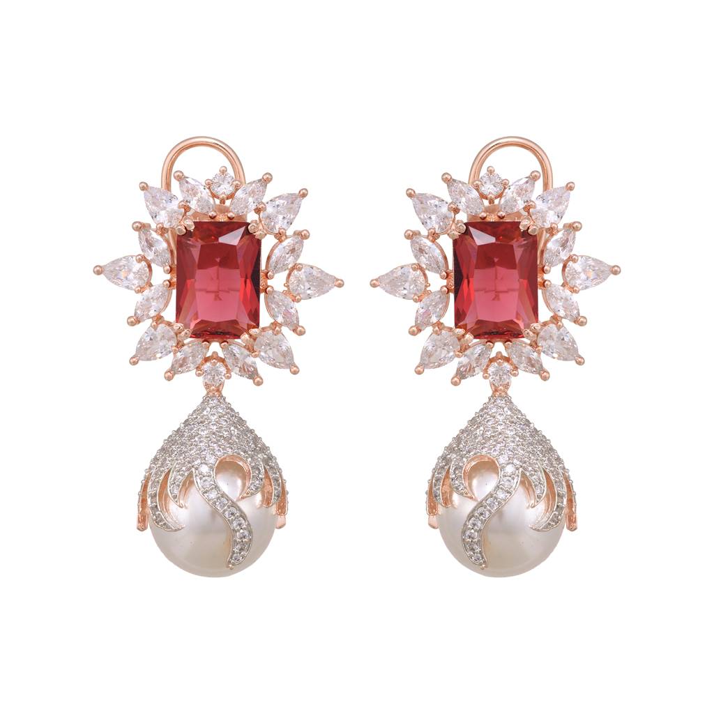 Saraf Rs Jewellery Royal Ruby Pearl Studded Drop Earrings For Women & Girls : SJER1213