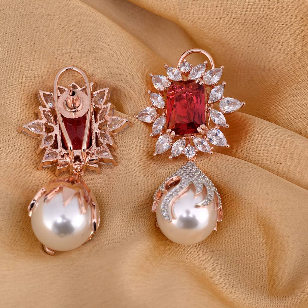 Saraf Rs Jewellery Royal Ruby Pearl Studded Drop Earrings For Women & Girls : SJER1213