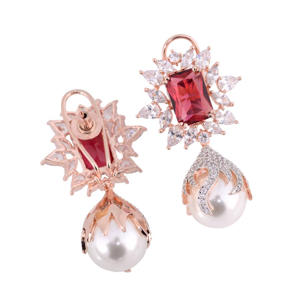 Saraf Rs Jewellery Royal Ruby Pearl Studded Drop Earrings For Women & Girls : SJER1213