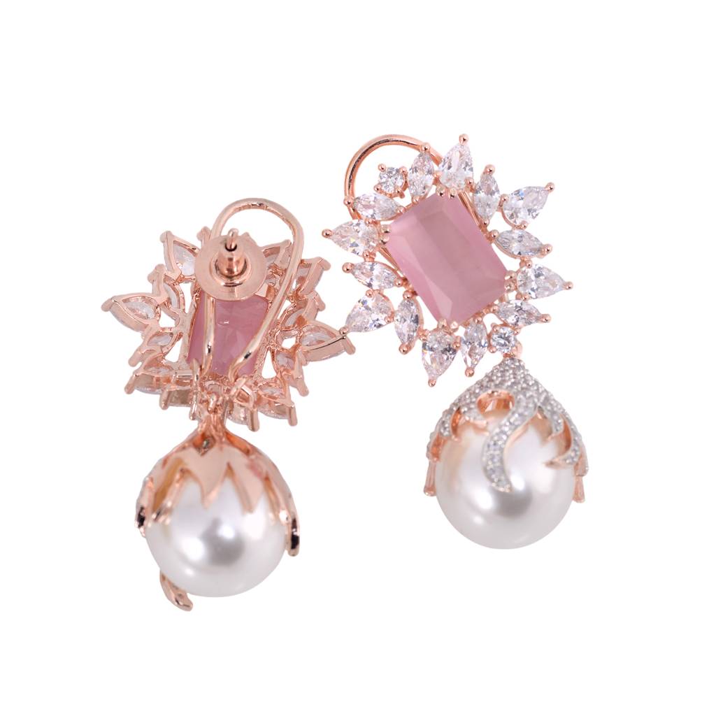 Saraf Rs Jewellery Royal Pink Pearl Studded Drop Earrings For Women & Girls : SJER1214