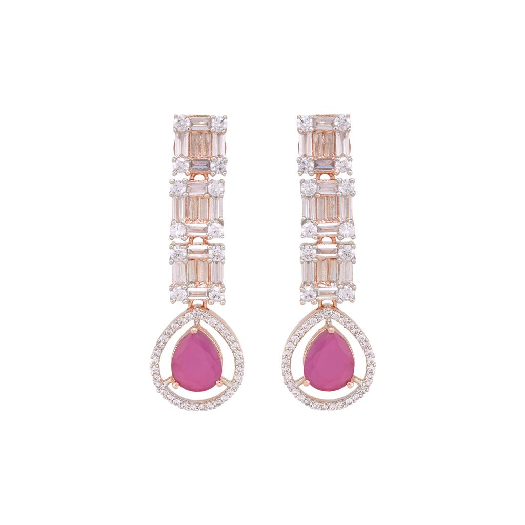 Saraf Rs Jewellery Ruby American Diamond Studded Drop Earrings For Women & Girls : SJER1216