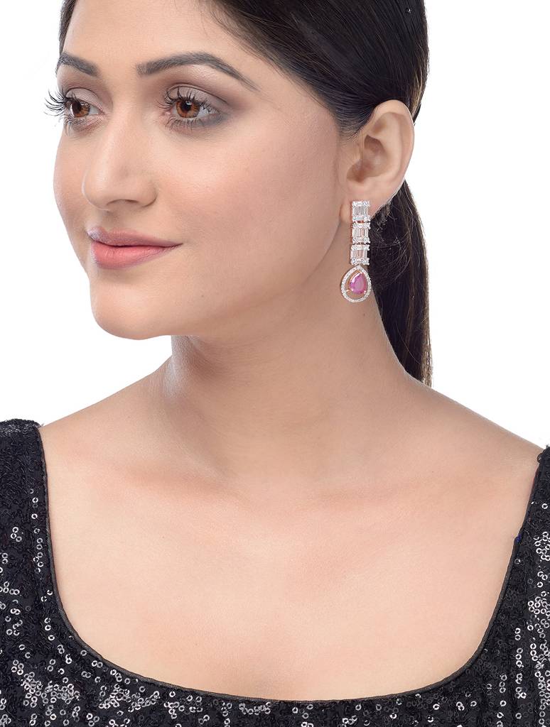 Saraf Rs Jewellery Ruby American Diamond Studded Drop Earrings For Women & Girls : SJER1216