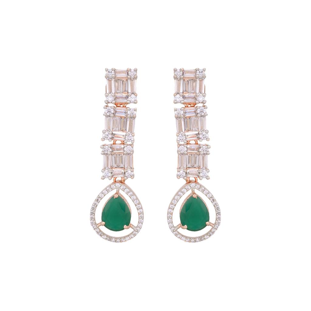 Saraf Rs Jewellery Emerald American Diamond Studded Earrings For Women & Girls : SJER1217