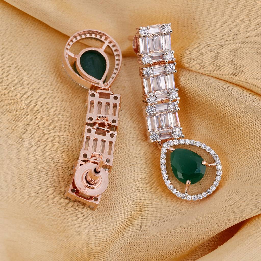 Saraf Rs Jewellery Emerald American Diamond Studded Earrings For Women & Girls : SJER1217