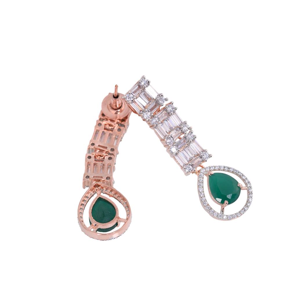 Saraf Rs Jewellery Emerald American Diamond Studded Earrings For Women & Girls : SJER1217