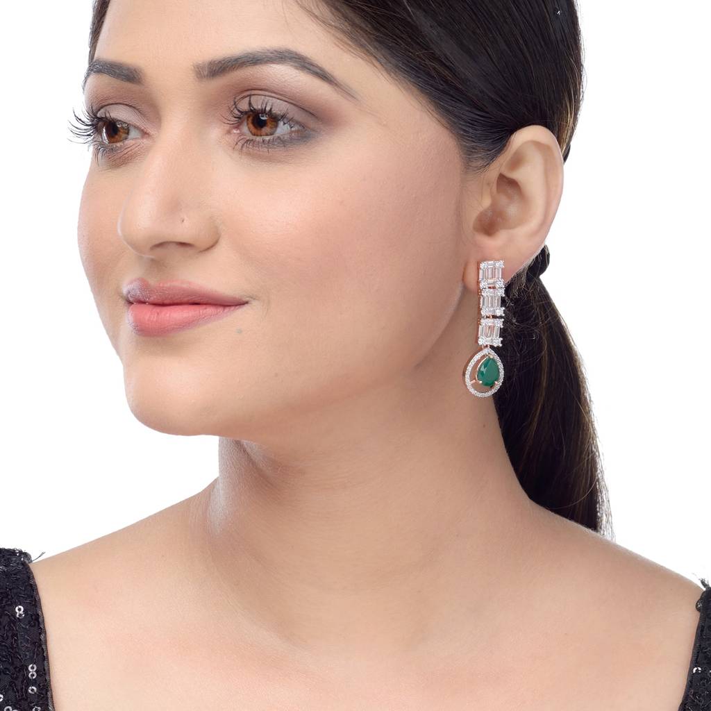 Saraf Rs Jewellery Emerald American Diamond Studded Earrings For Women & Girls : SJER1217