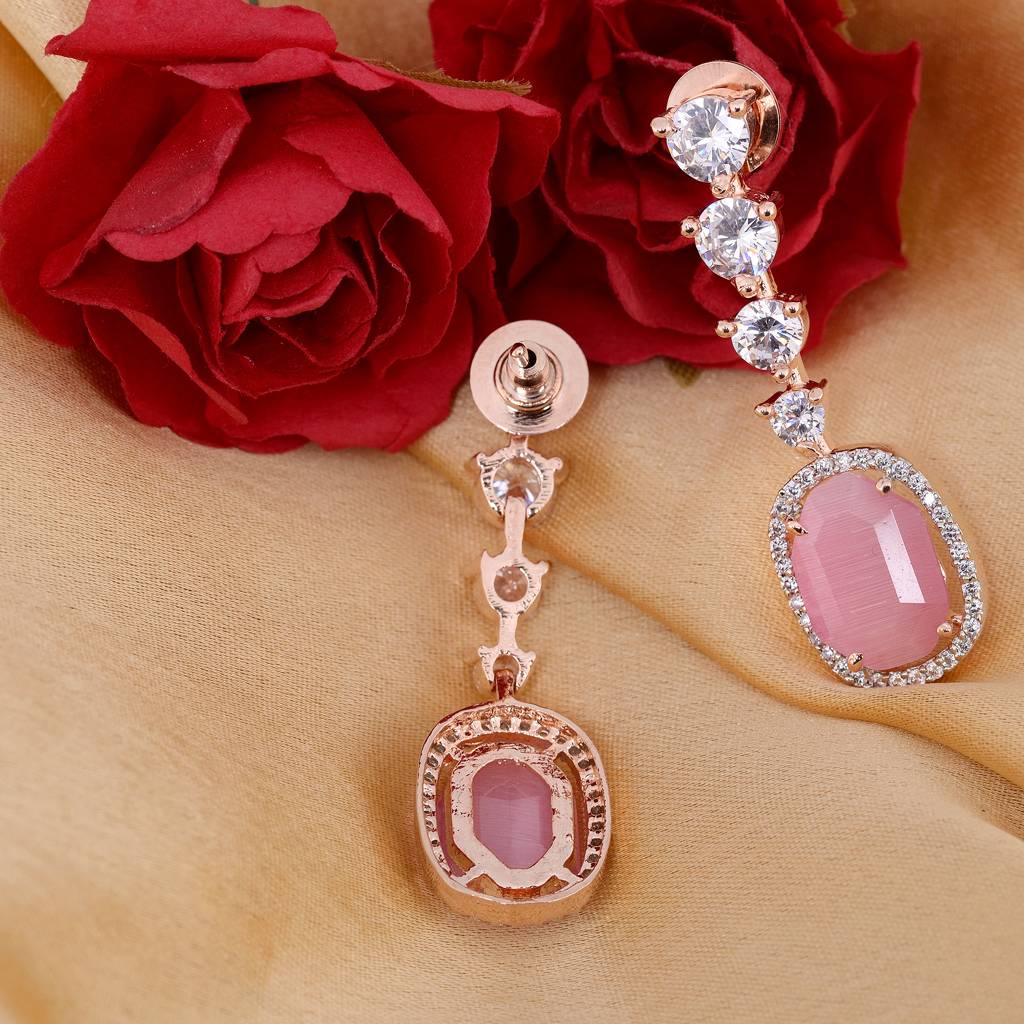 Saraf Rs Jewellery Rose Gold Plated Gulabi Drop Handcrafted Earrings For Women & Girls : SJER1218