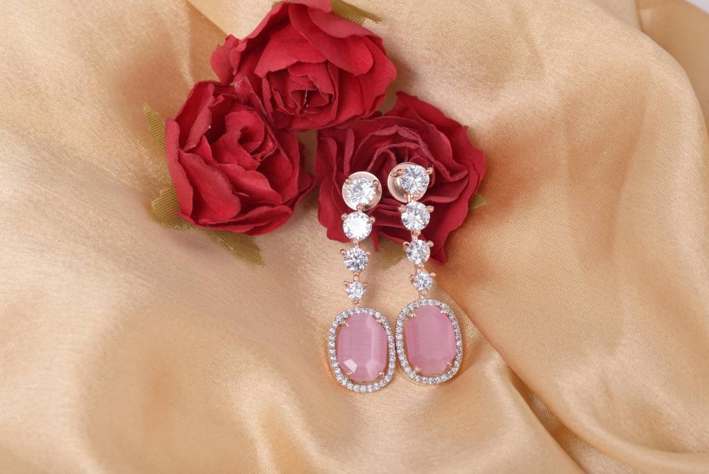 Saraf Rs Jewellery Rose Gold Plated Gulabi Drop Handcrafted Earrings For Women & Girls : SJER1218