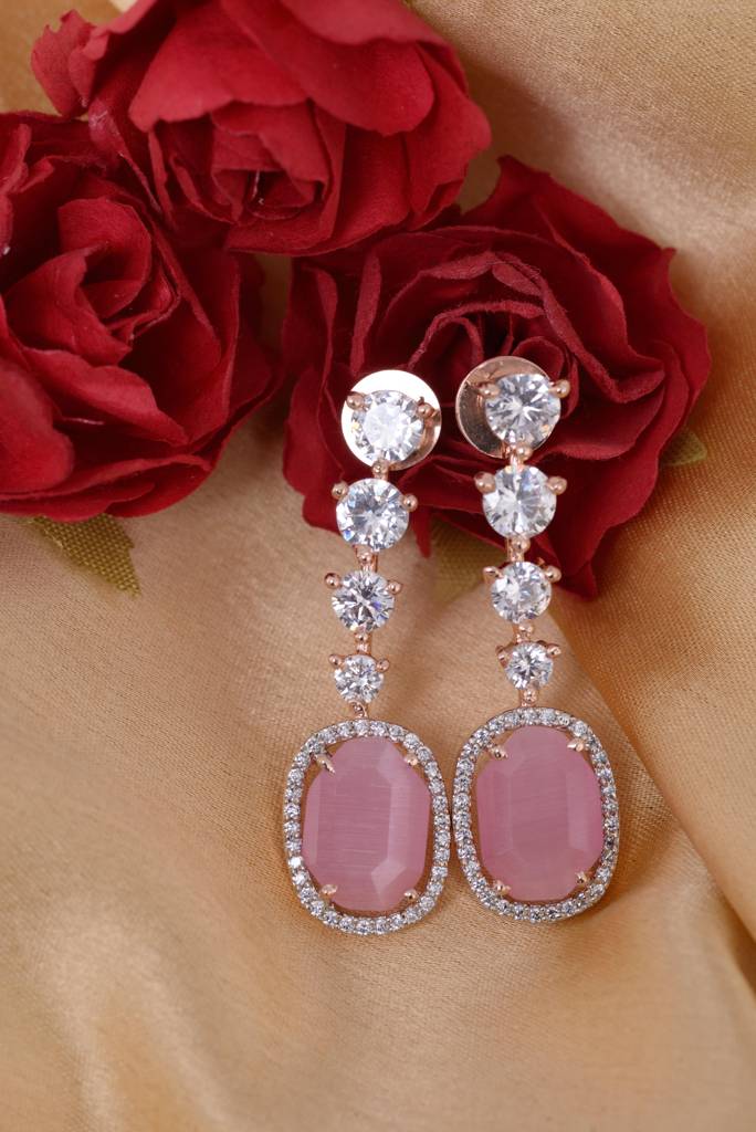 Saraf Rs Jewellery Rose Gold Plated Gulabi Drop Handcrafted Earrings For Women & Girls : SJER1218