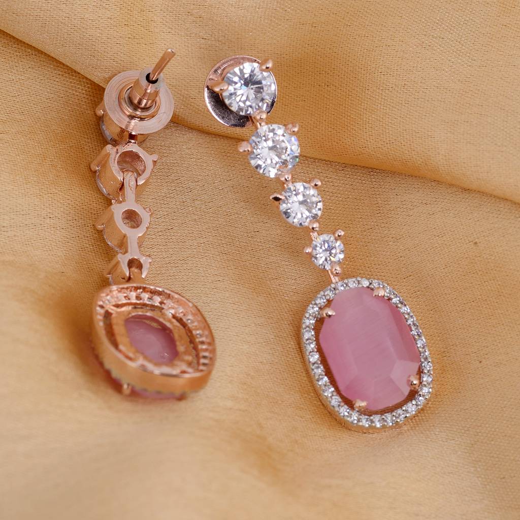 Saraf Rs Jewellery Rose Gold Plated Gulabi Drop Handcrafted Earrings For Women & Girls : SJER1218