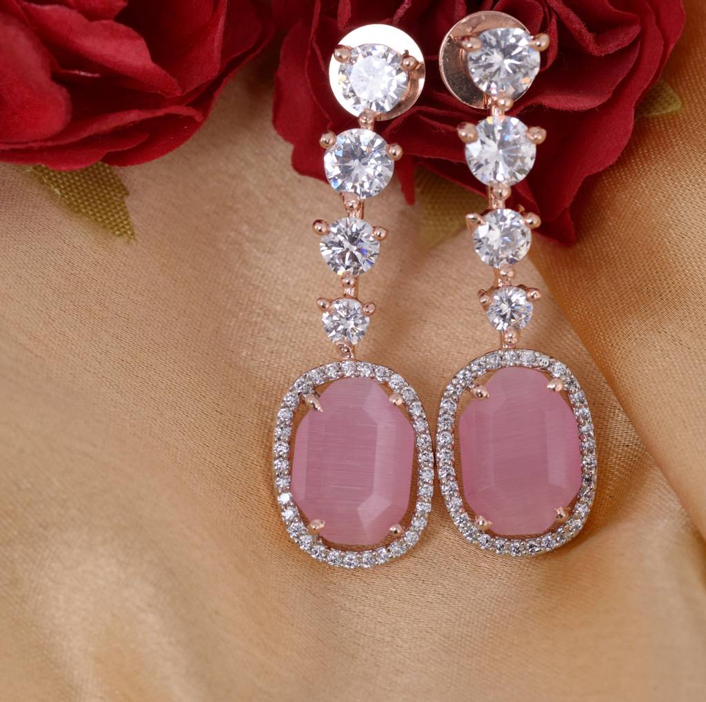 Saraf Rs Jewellery Rose Gold Plated Gulabi Drop Handcrafted Earrings For Women & Girls : SJER1218