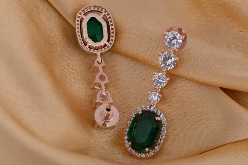 Saraf Rs Jewellery Rose Gold Plated Bottle Green Drop Earrings For Women & Girls : SJER1219