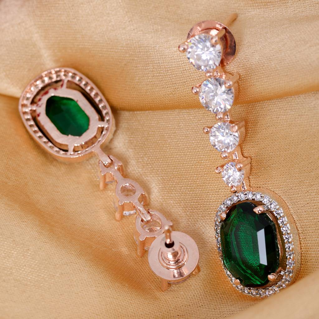 Saraf Rs Jewellery Rose Gold Plated Bottle Green Drop Earrings For Women & Girls : SJER1219