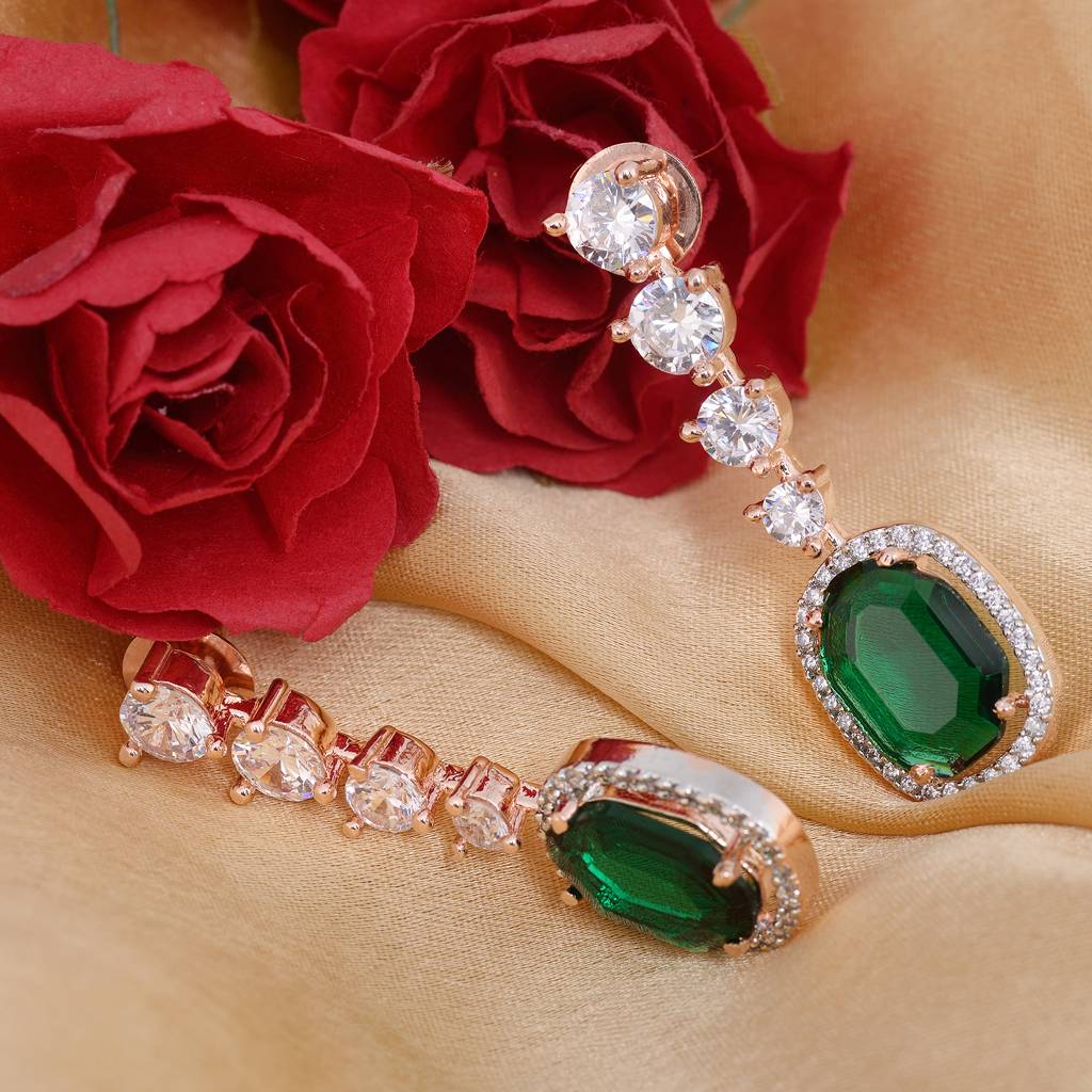 Saraf Rs Jewellery Rose Gold Plated Bottle Green Drop Earrings For Women & Girls : SJER1219