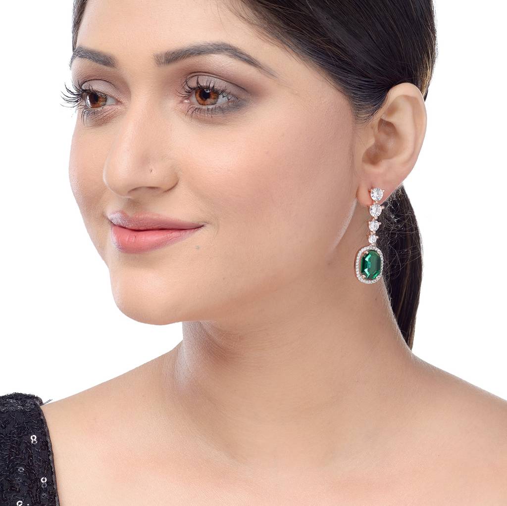 Saraf Rs Jewellery Rose Gold Plated Bottle Green Drop Earrings For Women & Girls : SJER1219