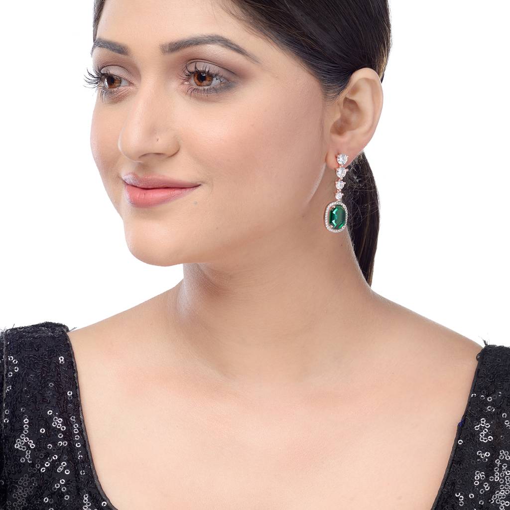 Saraf Rs Jewellery Rose Gold Plated Bottle Green Drop Earrings For Women & Girls : SJER1219