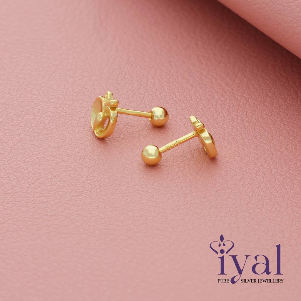 Dainty Apple 14K Gold Polish 925 Silver Stud For Kids(3+ Yrs) : 122