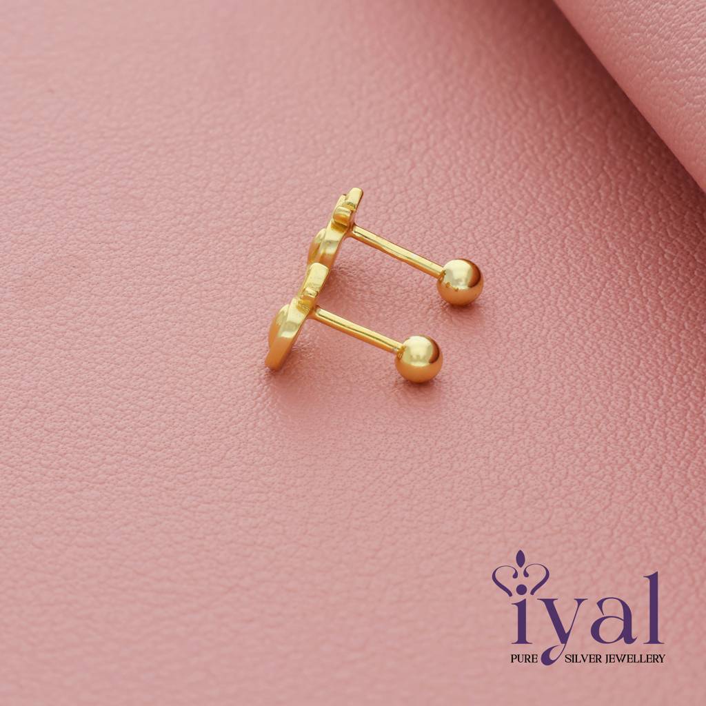 Dainty Apple 14K Gold Polish 925 Silver Stud For Kids(3+ Yrs) : 122