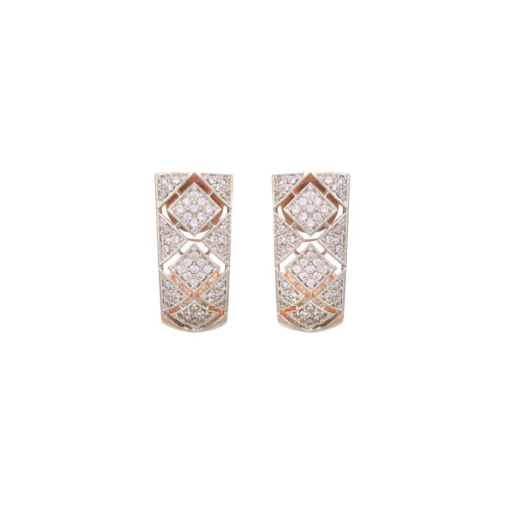 Saraf Rs Jewellery Small Rose Gold Plated American Diamond Encrusted Bali Earrings For Women & Girls : SJER1221