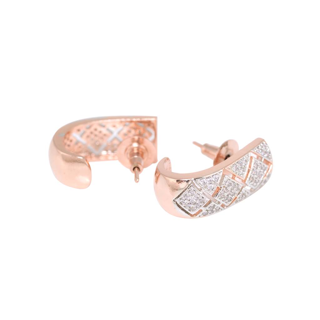 Saraf Rs Jewellery Small Rose Gold Plated American Diamond Encrusted Bali Earrings For Women & Girls : SJER1221