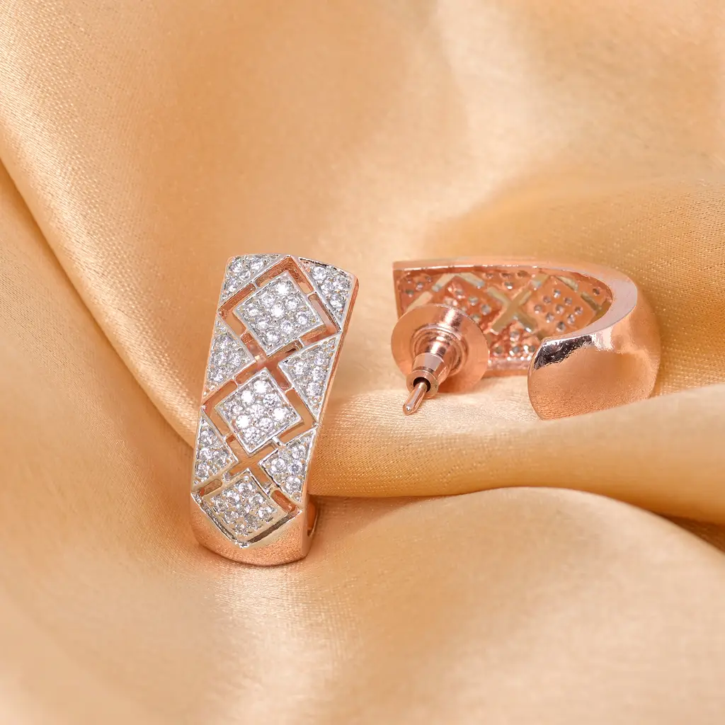 Saraf Rs Jewellery Small Rose Gold Plated American Diamond Encrusted Bali Earrings For Women & Girls