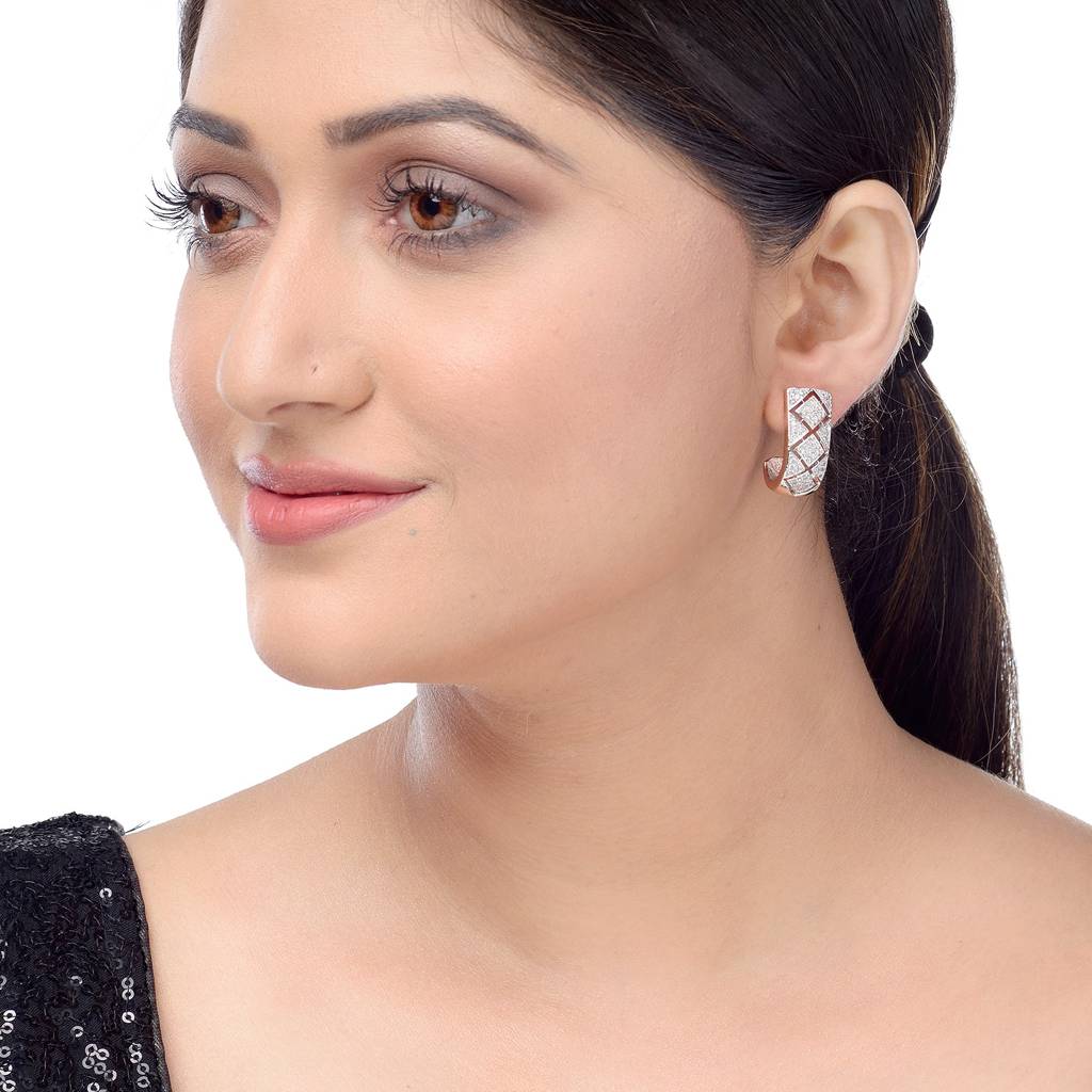 Saraf Rs Jewellery Small Rose Gold Plated American Diamond Encrusted Bali Earrings For Women & Girls : SJER1221