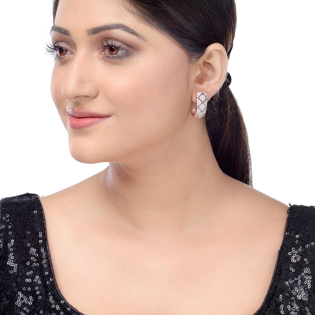 Saraf Rs Jewellery Small Rose Gold Plated American Diamond Encrusted Bali Earrings For Women & Girls : SJER1221