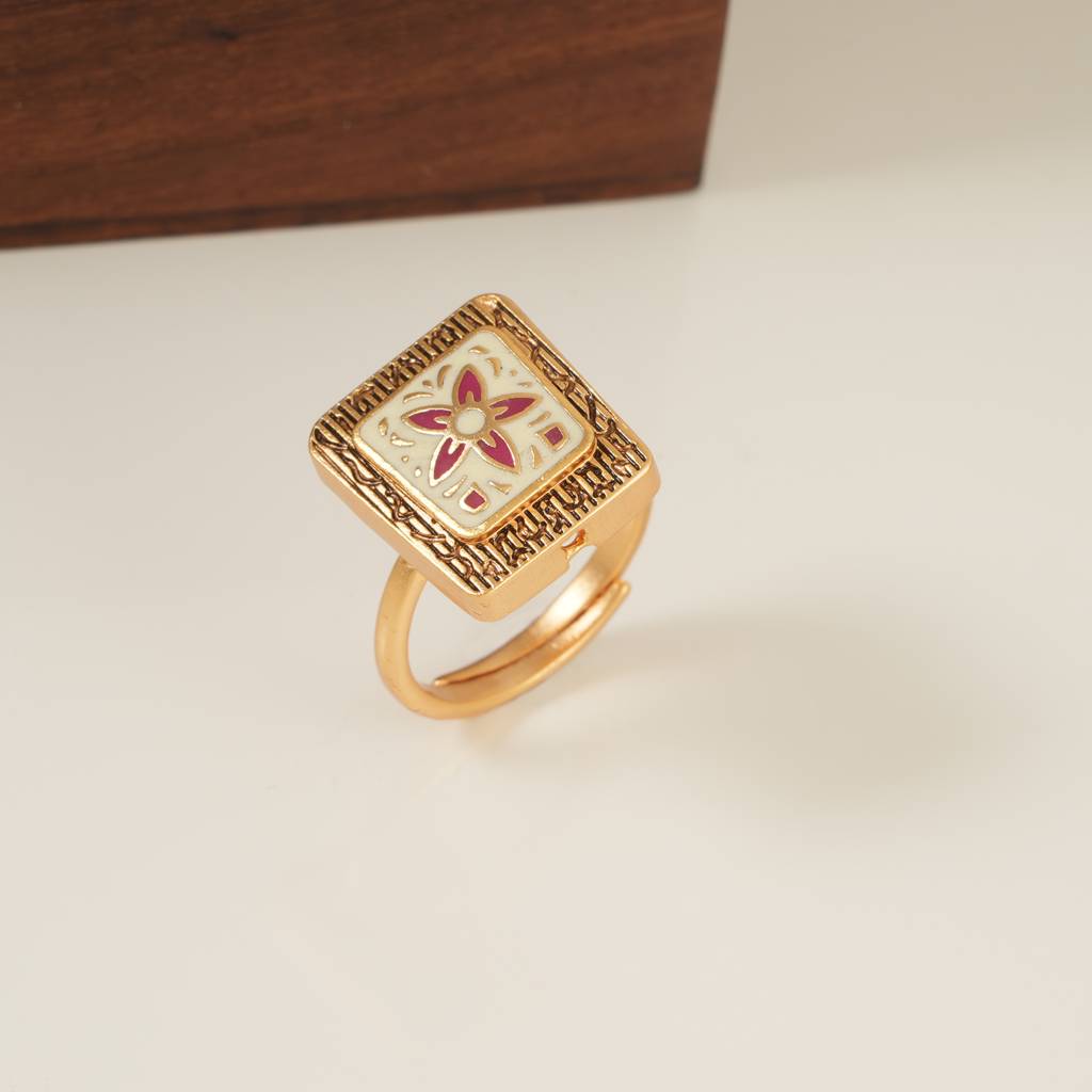 Cute Meenakari Floral Gold Plated Adjustable Finger Ring- Red : SJ161