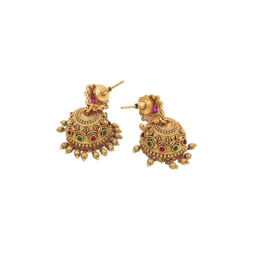 Traditional South Indian Bridal Temple Jhumka Earrings With Antique Gold Finish : R-1157