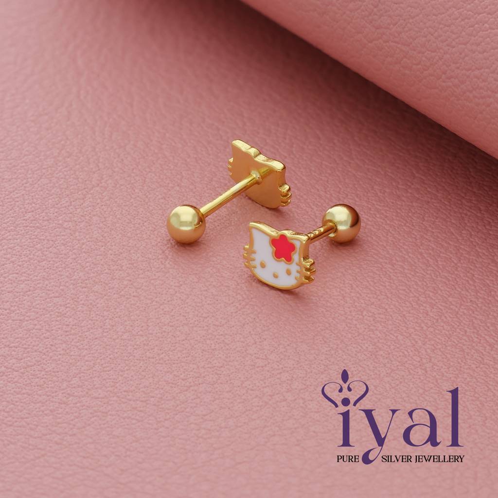 Cute Hello Kitty 14K Gold Polish 925 Silver Stud For Kids(2+ Yrs) : 123