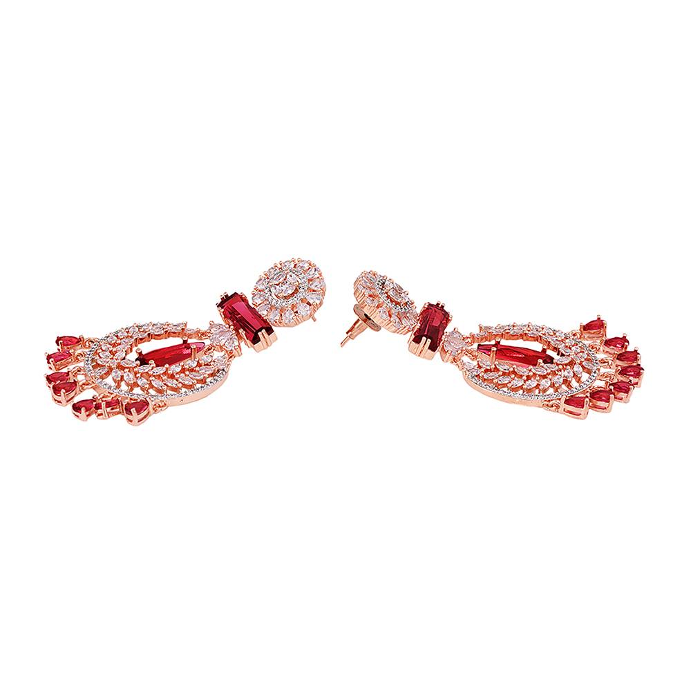 Rose Gold Plated, Ruby Ad Studded Drop Earrings : SJER1231