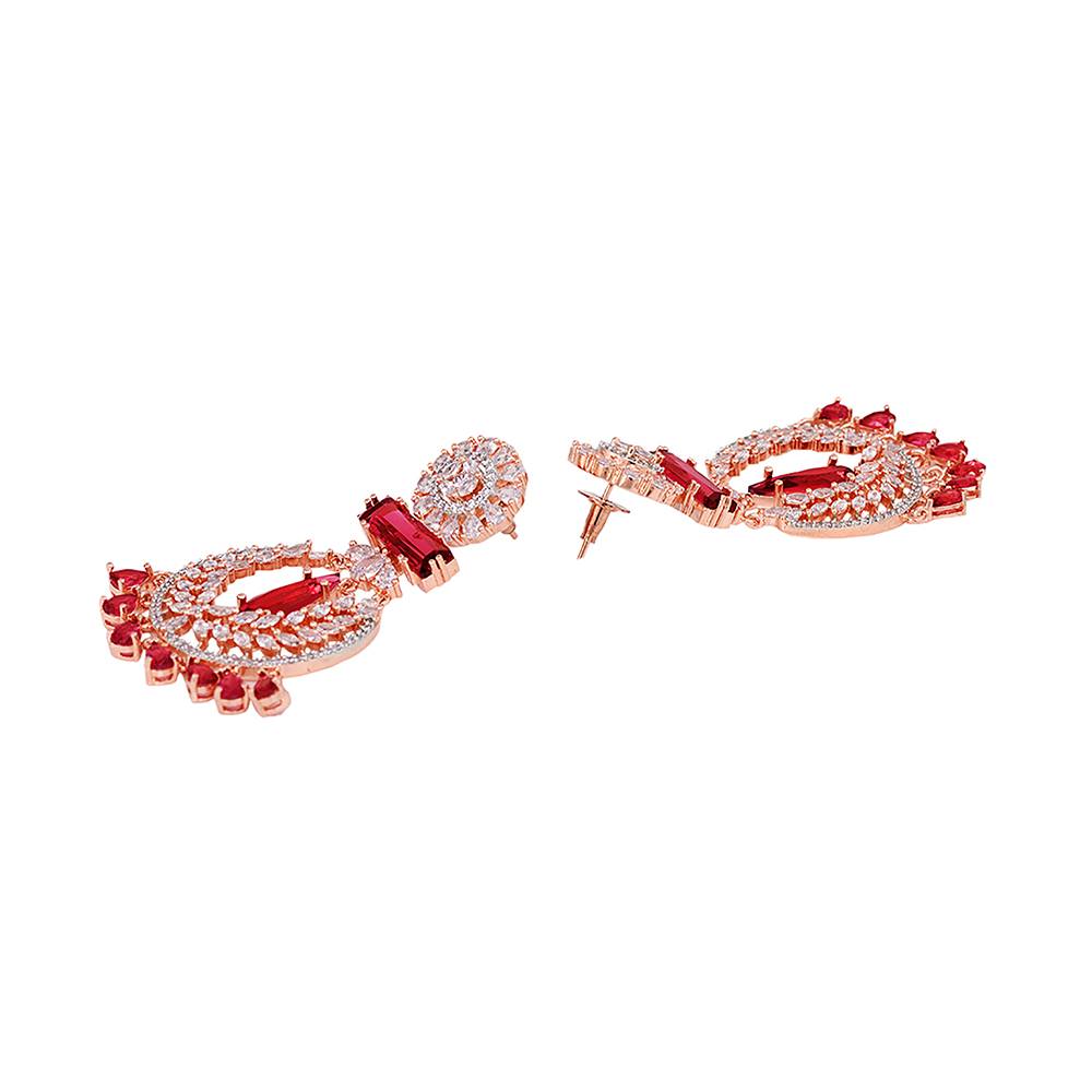 Rose Gold Plated, Ruby Ad Studded Drop Earrings : SJER1231