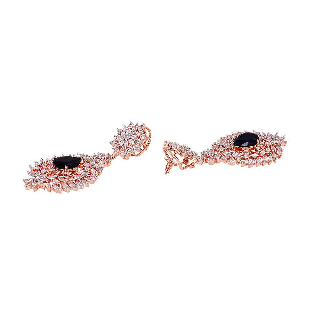 Rose Gold Plated, Blue Ad Studded Drop Earrings : SJER1232