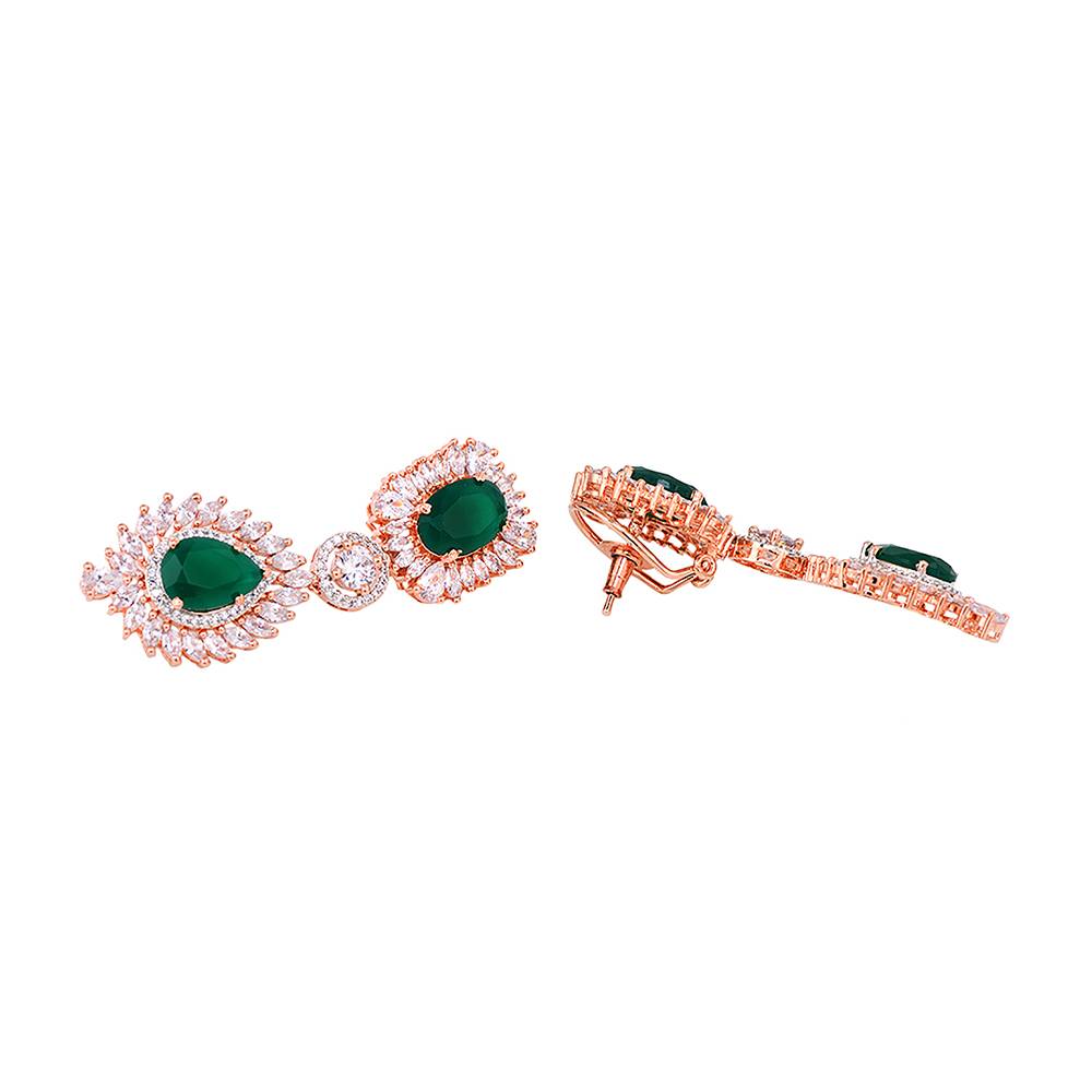 Rose Gold Plated- Blue Ad Studded Drop Earrings : SJER1234
