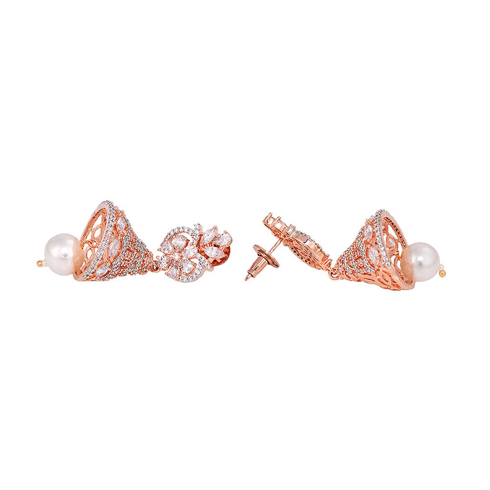 Rose Gold Plated Ad Studded Bell Shaped Hanfcrafted Jhumka Earring : SJER1237