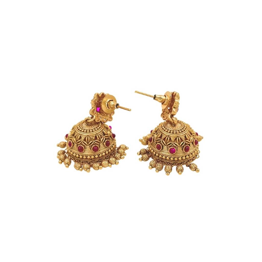 Traditional South Indian Bridal Temple Jhumka Earrings With Antique Gold Finish : R-1157