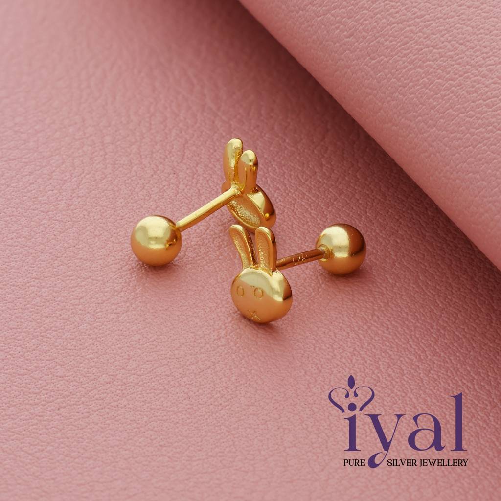 Charming Bunny 14K Gold Polish 925 Silver Stud For Kids(3+ Years) : 124