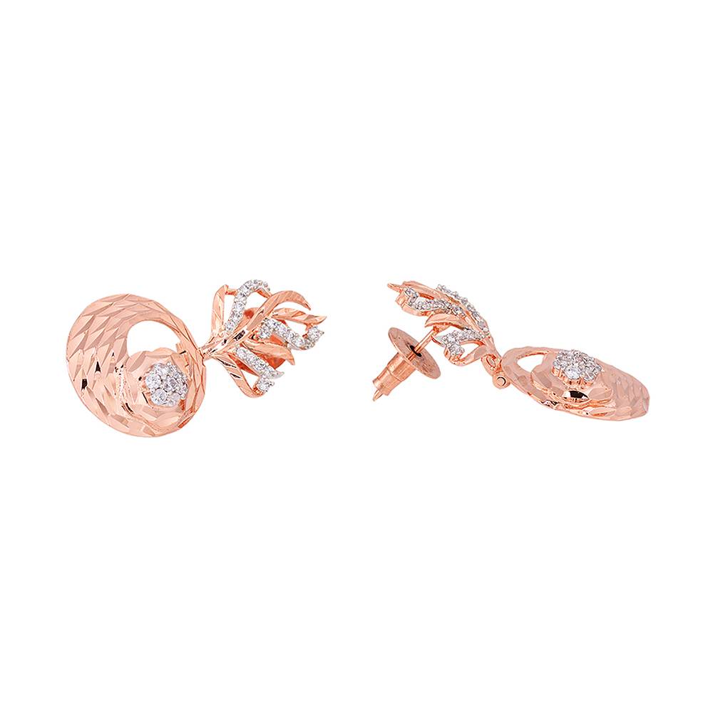 Rose Gold Plated Ad Studded Round Pendant Earrings Set With Chain : SJLK1243