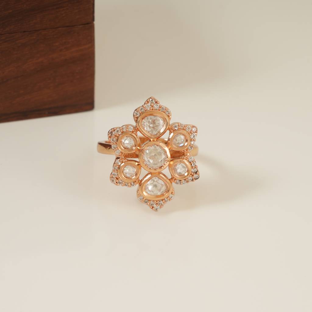 Cute Gold Plated Kundan Floral Finger Ring For Women : SJ157