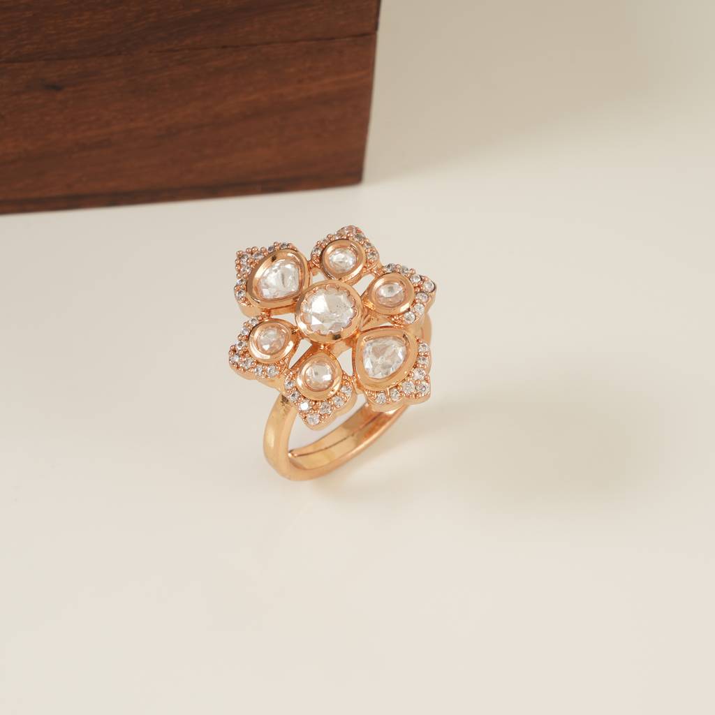 Cute Gold Plated Kundan Floral Finger Ring For Women : SJ157