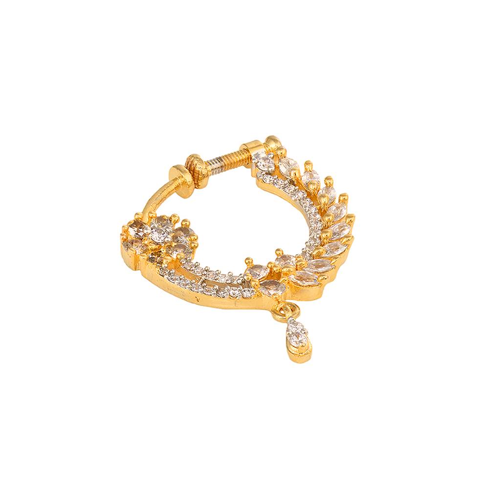 Gold Plated Ad Studded Handcrafted Nose Ring : SJNT1245